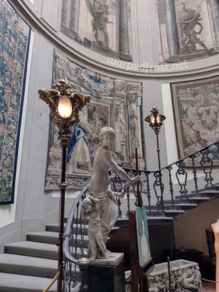 A staircase inside Villa La Pietra, New York University's Florence campus. July 2023.
